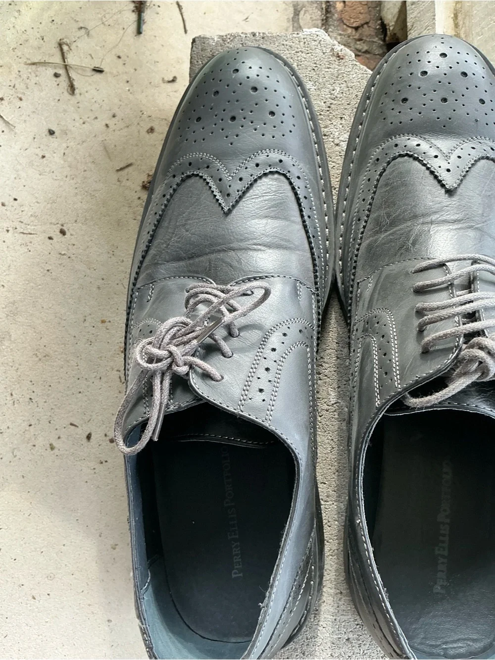 Perry Ellis Gray Wingtip Derby Oxfords